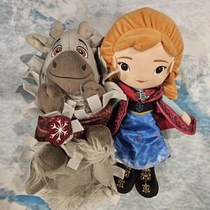Disney Babies Sven Plush Swaddle Blanket + Disney Frozen Anna Plush Doll Bundle